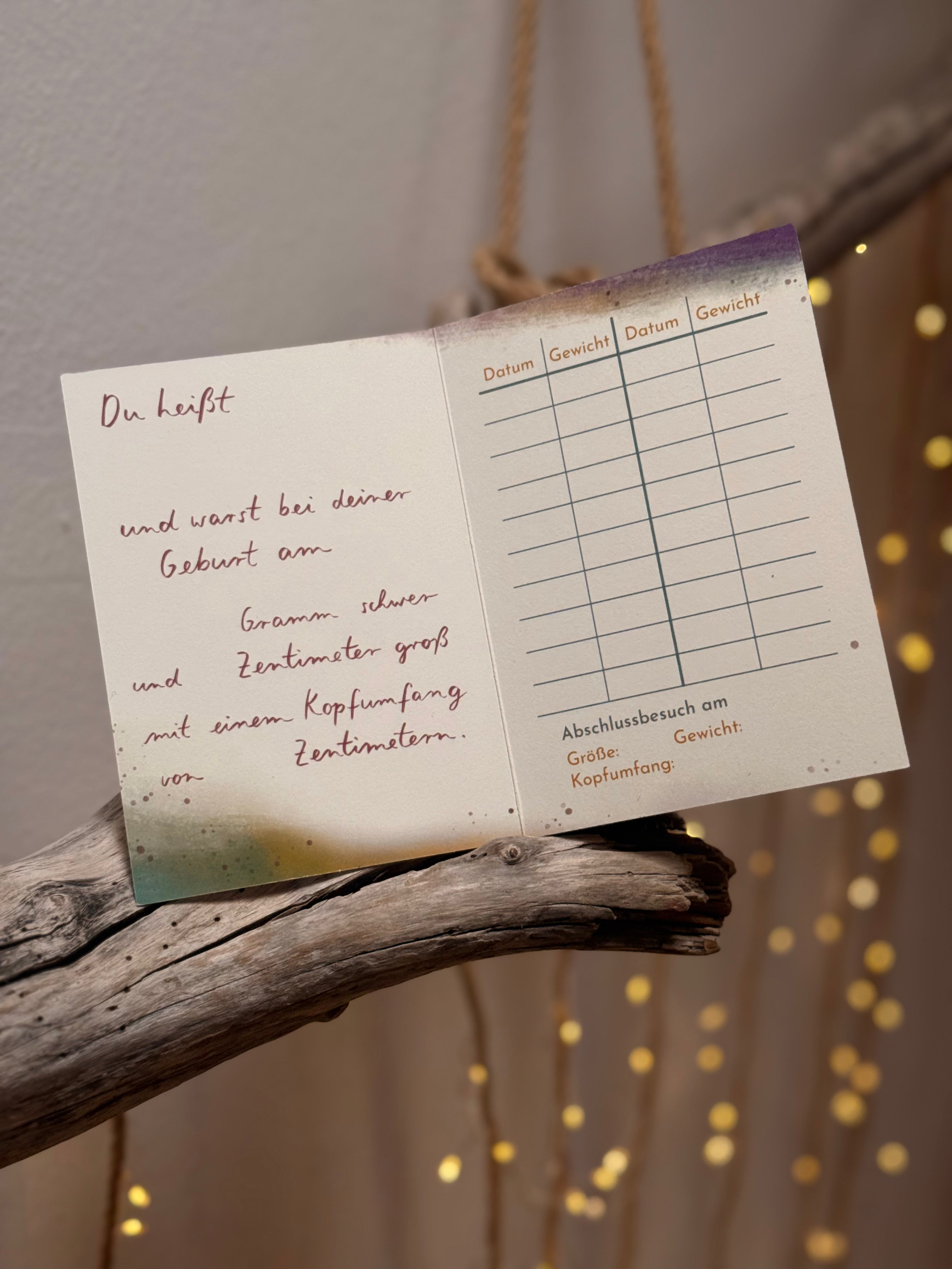 Klappkarte „Wiegekarte“ | Für Hebammen und Familien im Wochenbett. Mit viel Platz für Geburtsdaten und Gewichtsentwicklung deines Babys.