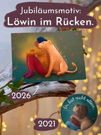 Postkarte „Löwin im Rücken“ | Das Jubiläumsmotiv zum 5jährigen Farbflausen-Geburtstag.