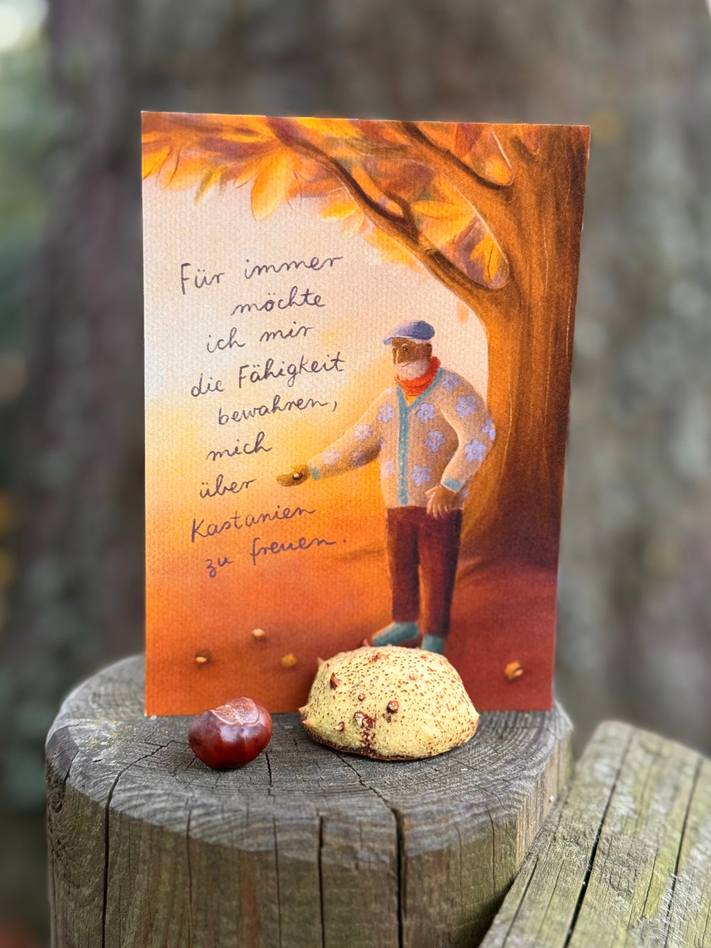 Postkarte "Kastanienfreude" | Für immer möchte ich mir diese Fähigkeit bewahren.