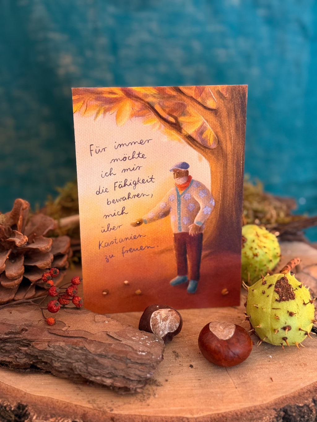 Postkarte "Kastanienfreude" | Für immer möchte ich mir diese Fähigkeit bewahren.