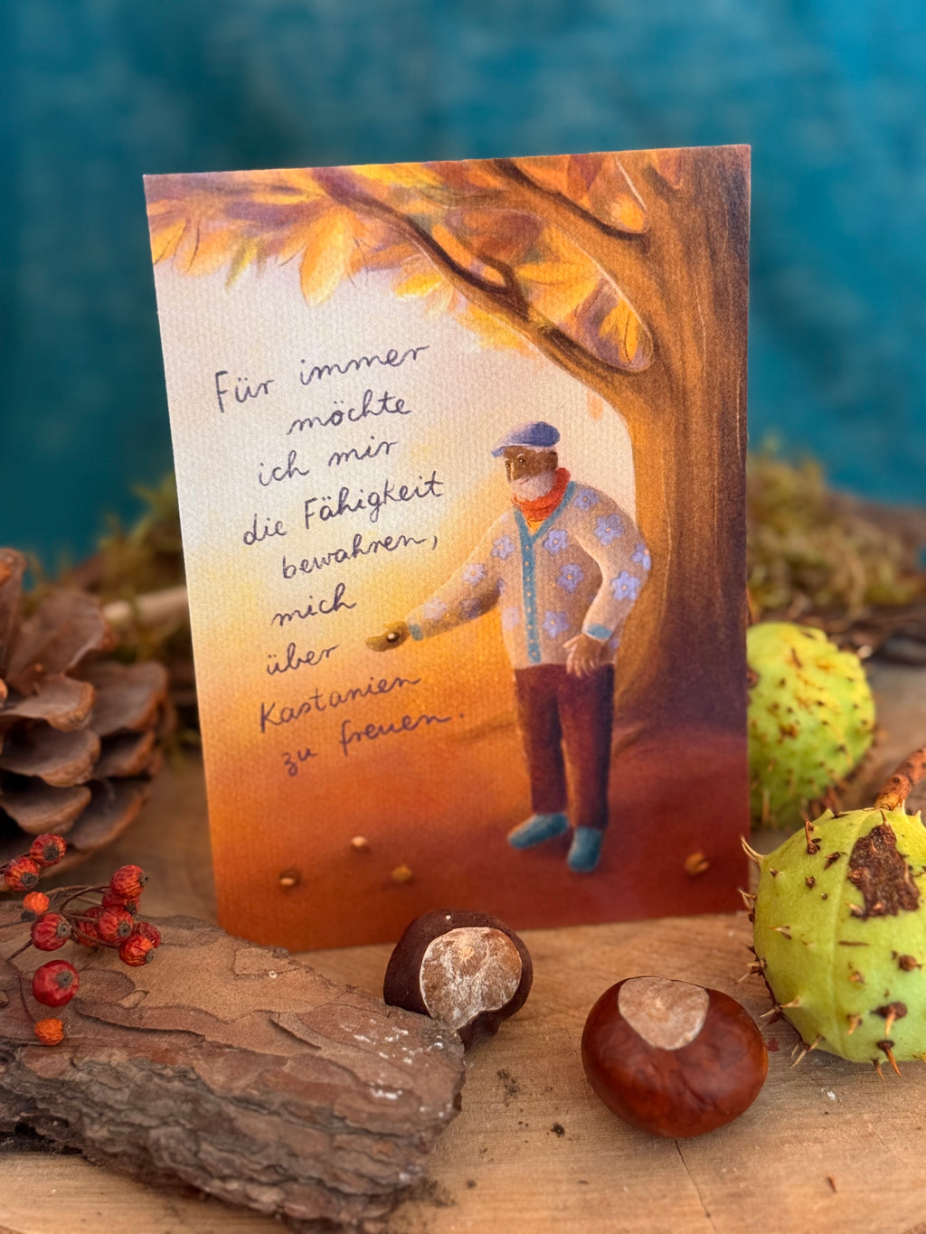 Postkarte "Kastanienfreude" | Für immer möchte ich mir diese Fähigkeit bewahren.