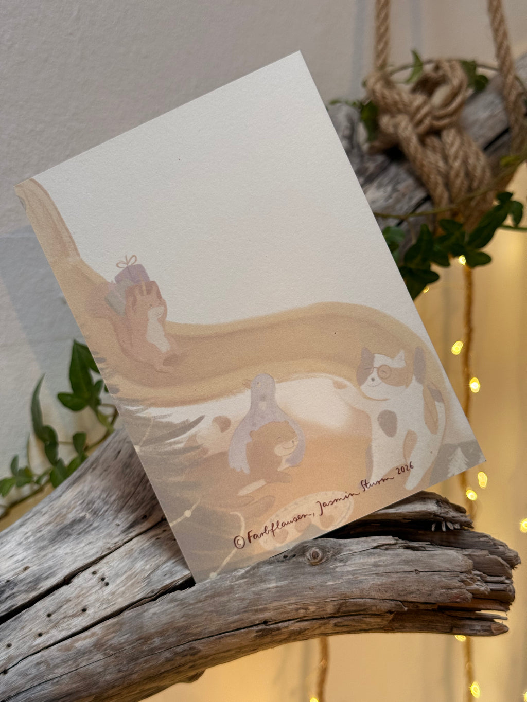 Postkarte "Weihnachten bei der Flausenbande" | Bo, Toni, Niki und Eli, viel Chaos und viel Liebe.