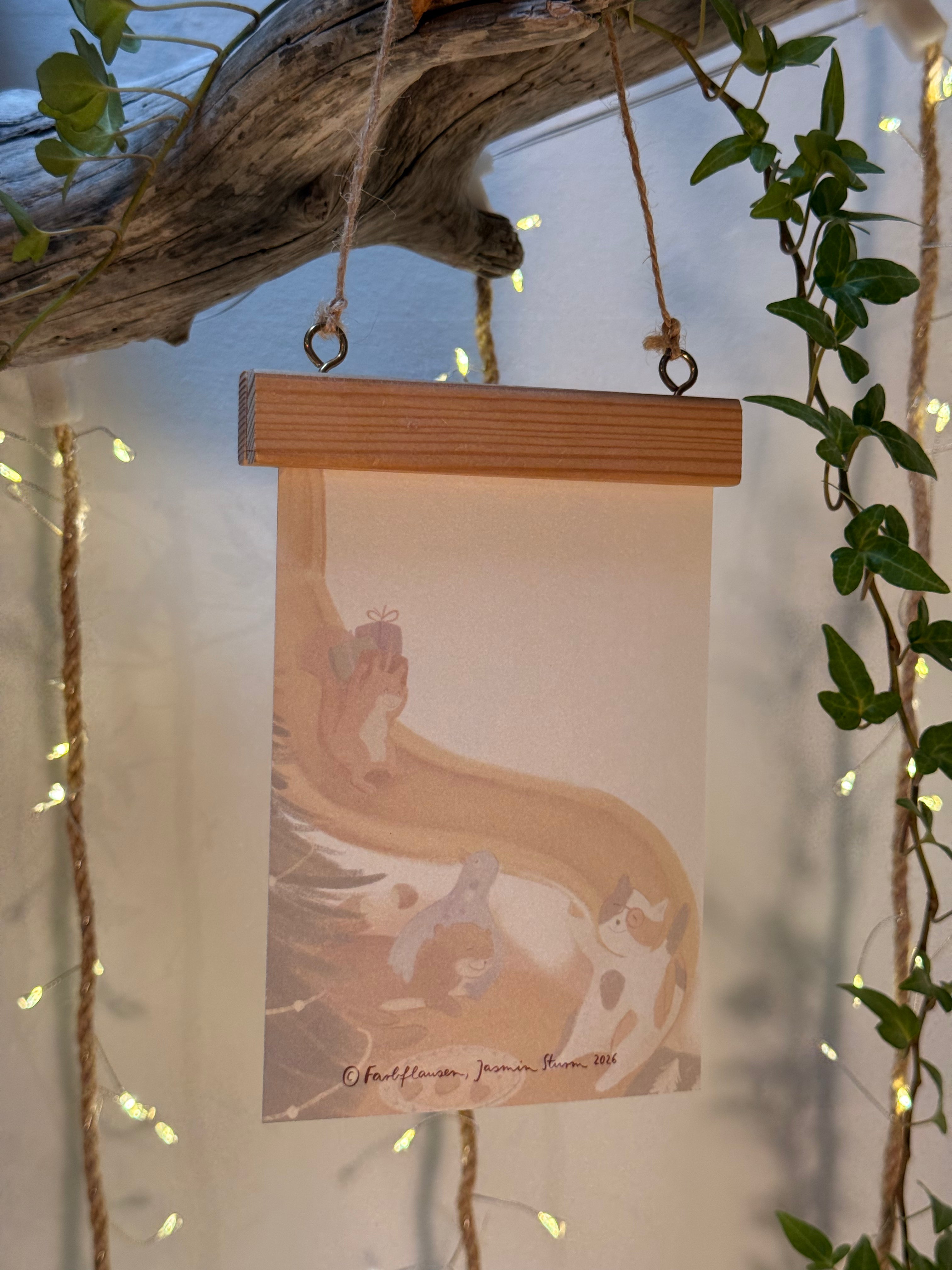 Postkarte "Weihnachten bei der Flausenbande" | Bo, Toni, Niki und Eli, viel Chaos und viel Liebe.