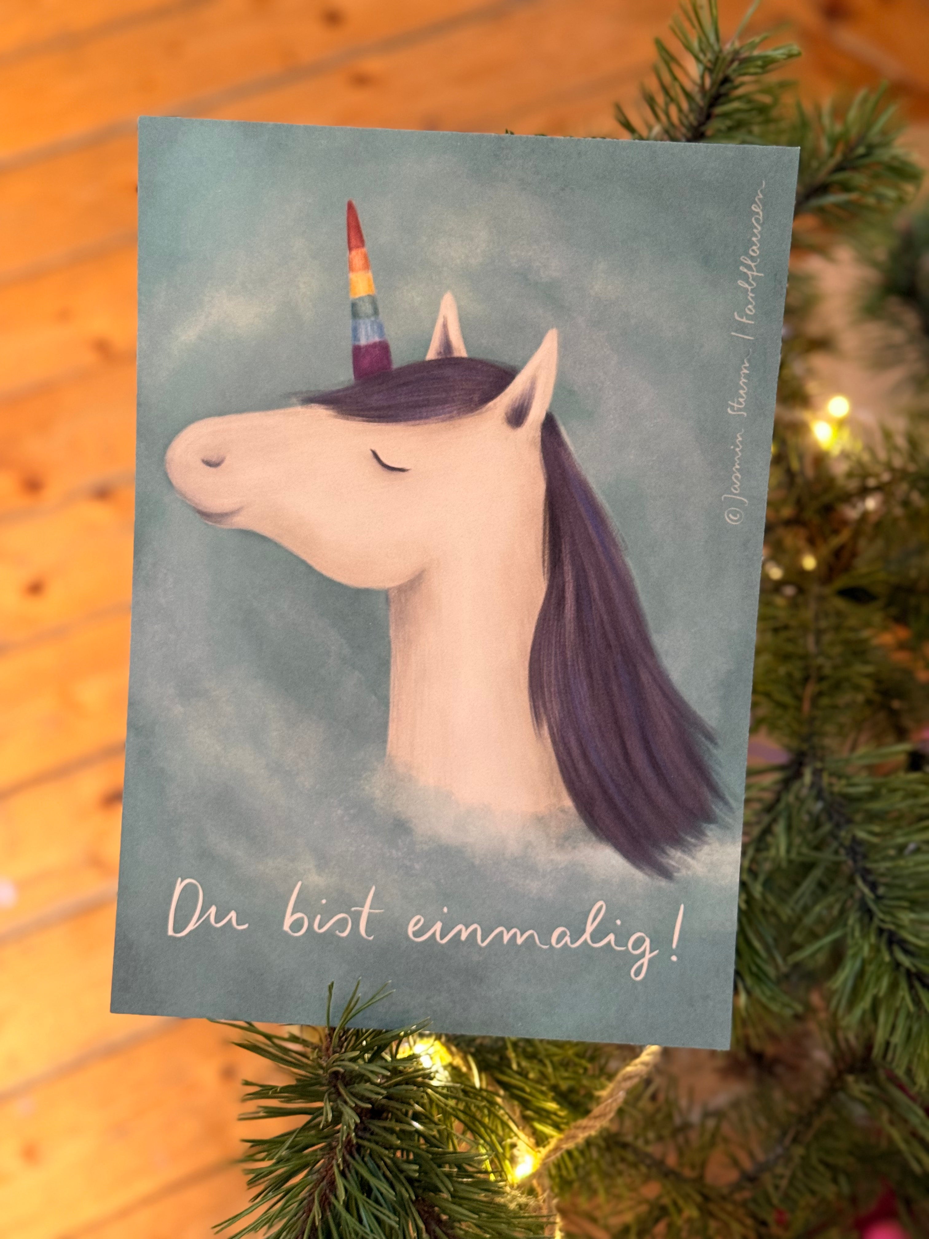 'Kunstdruck „Du bist einmalig“ | Ein Einhorn für Kinder, Erwachsene und alle, die hören sollen, dass sie einmalig sind.
