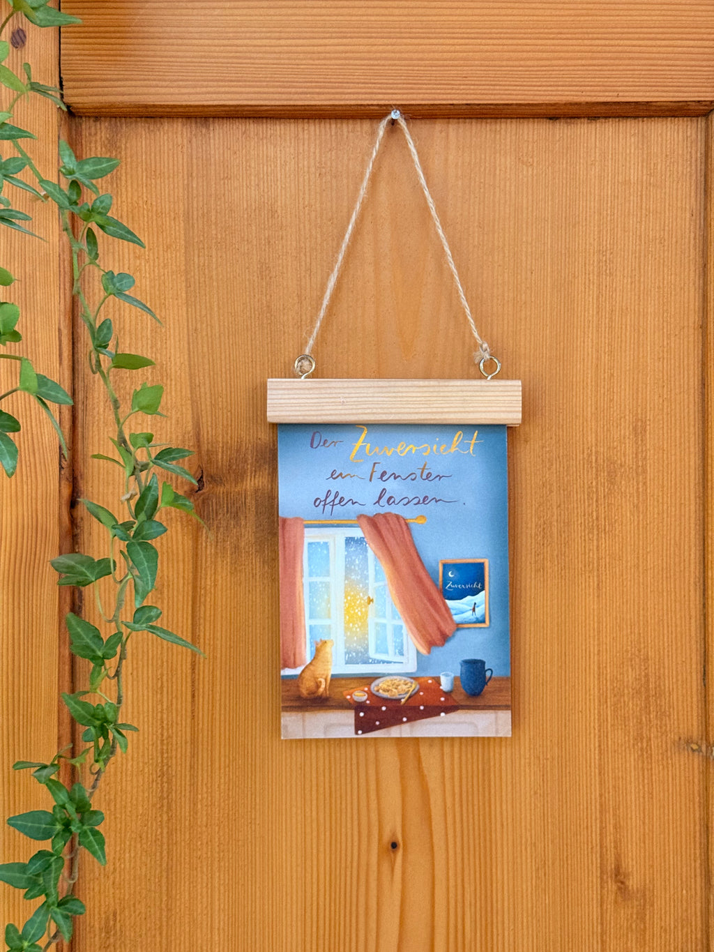 Postkarte „Der Zuversicht ein Fenster offen lassen" | Eine Illustration über Hoffnungstrotz und Kaiserschmarrn