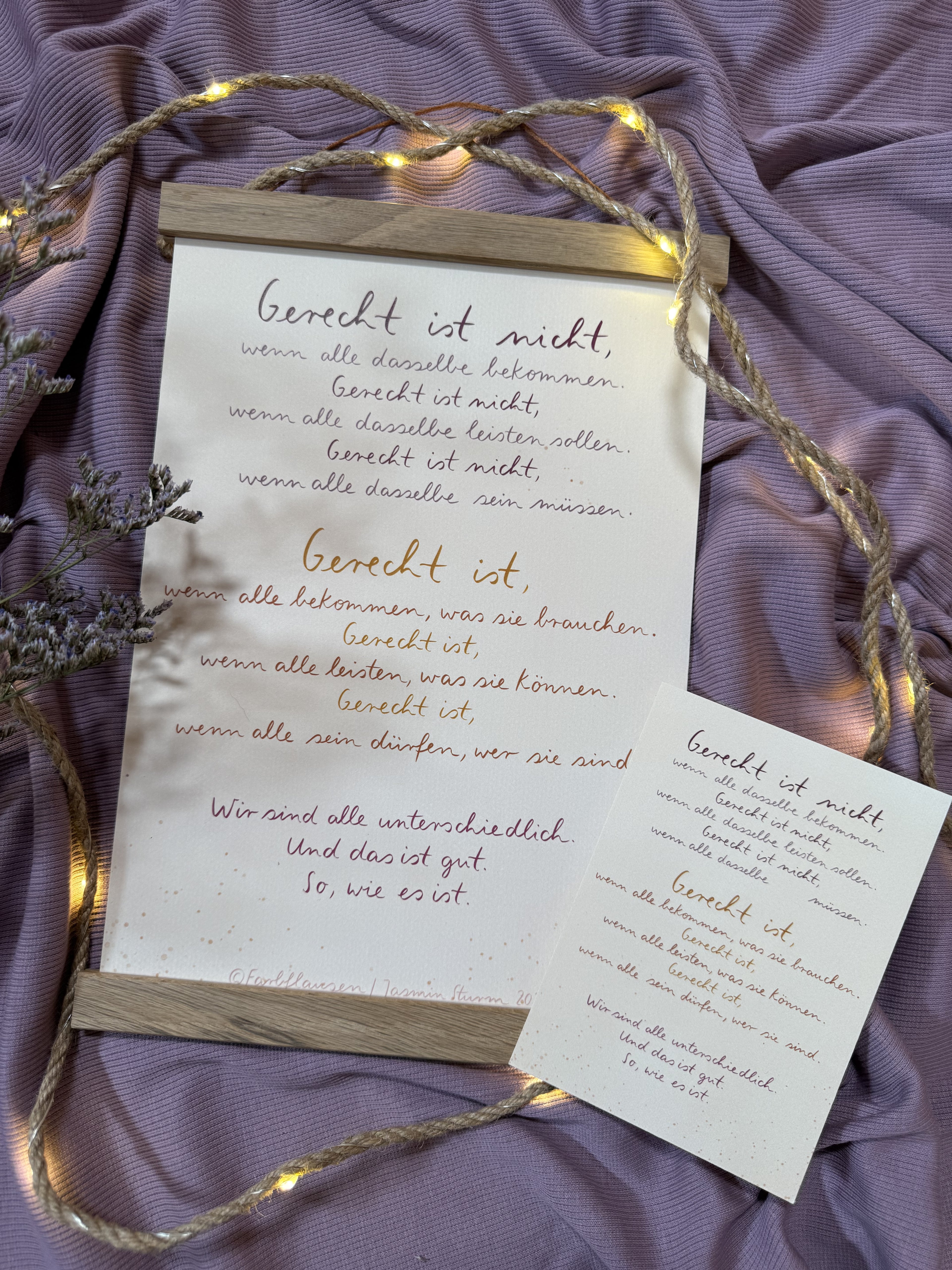 Kunstdruck „Was gerecht ist“ | Ein Handlettering über Bedürfnisse, Leistung, Identität und Unterschiedlichkeit