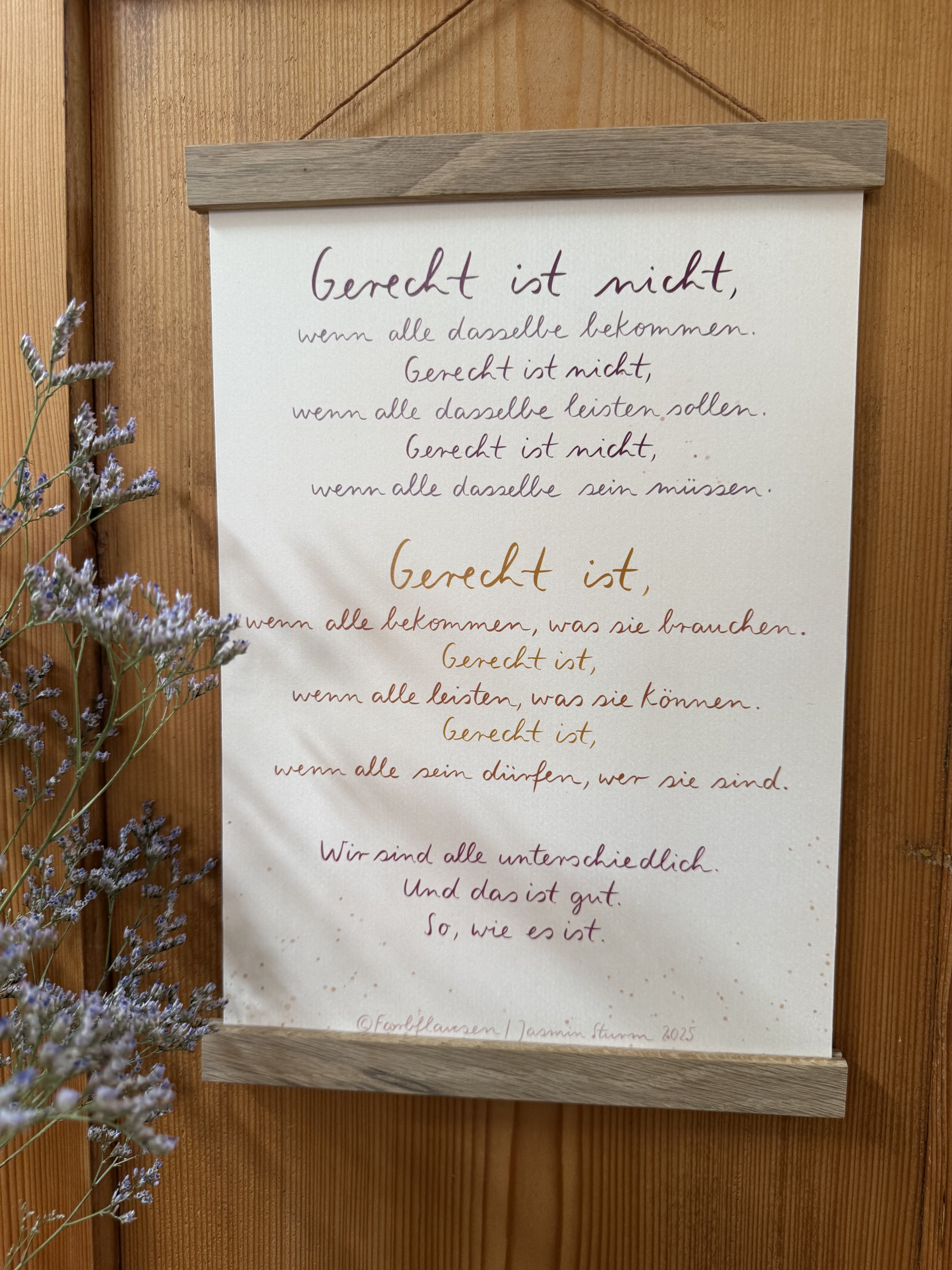 Kunstdruck „Was gerecht ist“ | Ein Handlettering über Bedürfnisse, Leistung, Identität und Unterschiedlichkeit