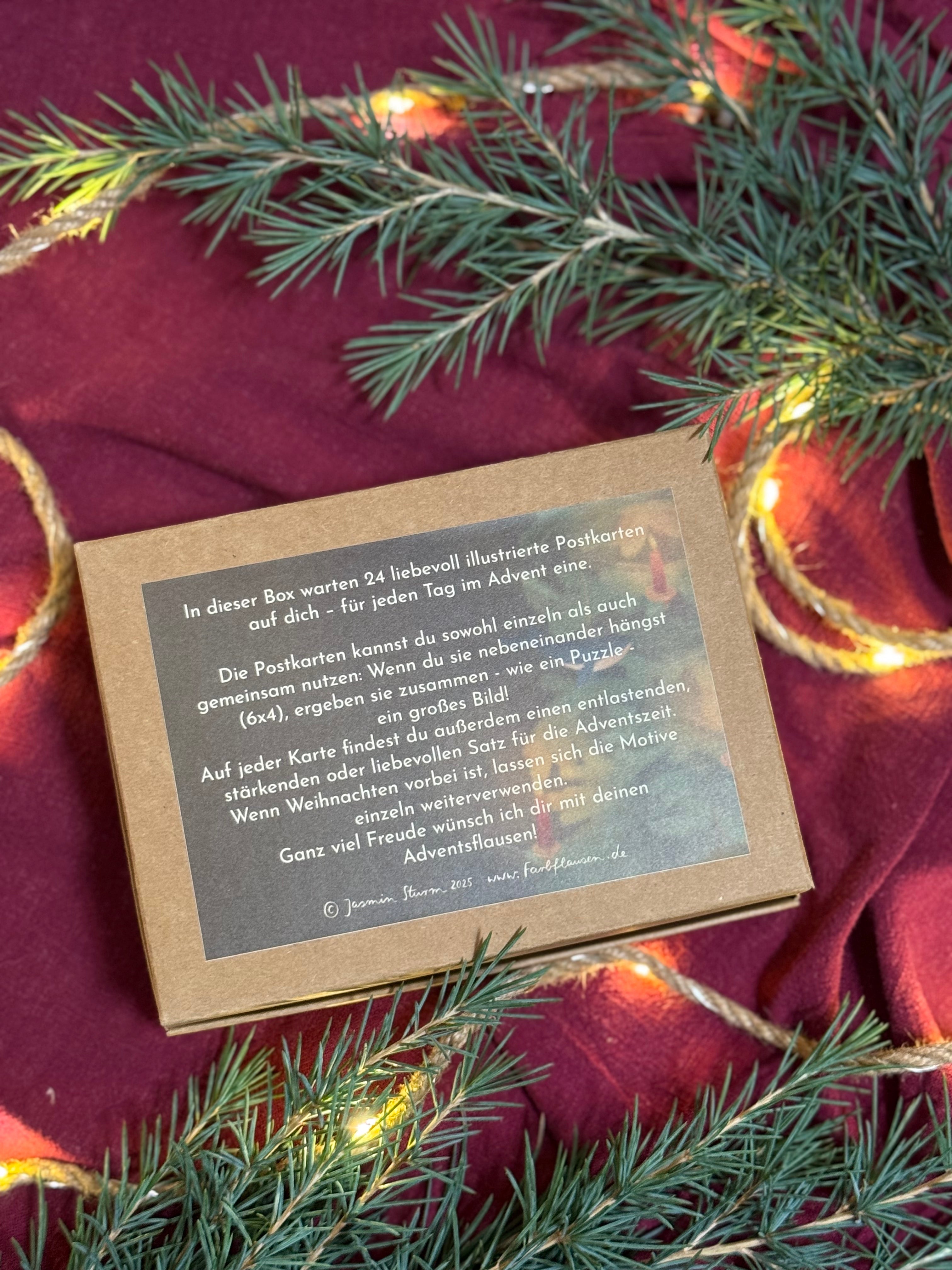 Adventskalender „Adventsflausen für dich“ | Eine zauberhafte Box mit 24 stärkenden Motiven und Sätzen, die gemeinsam ein großes Bild ergeben