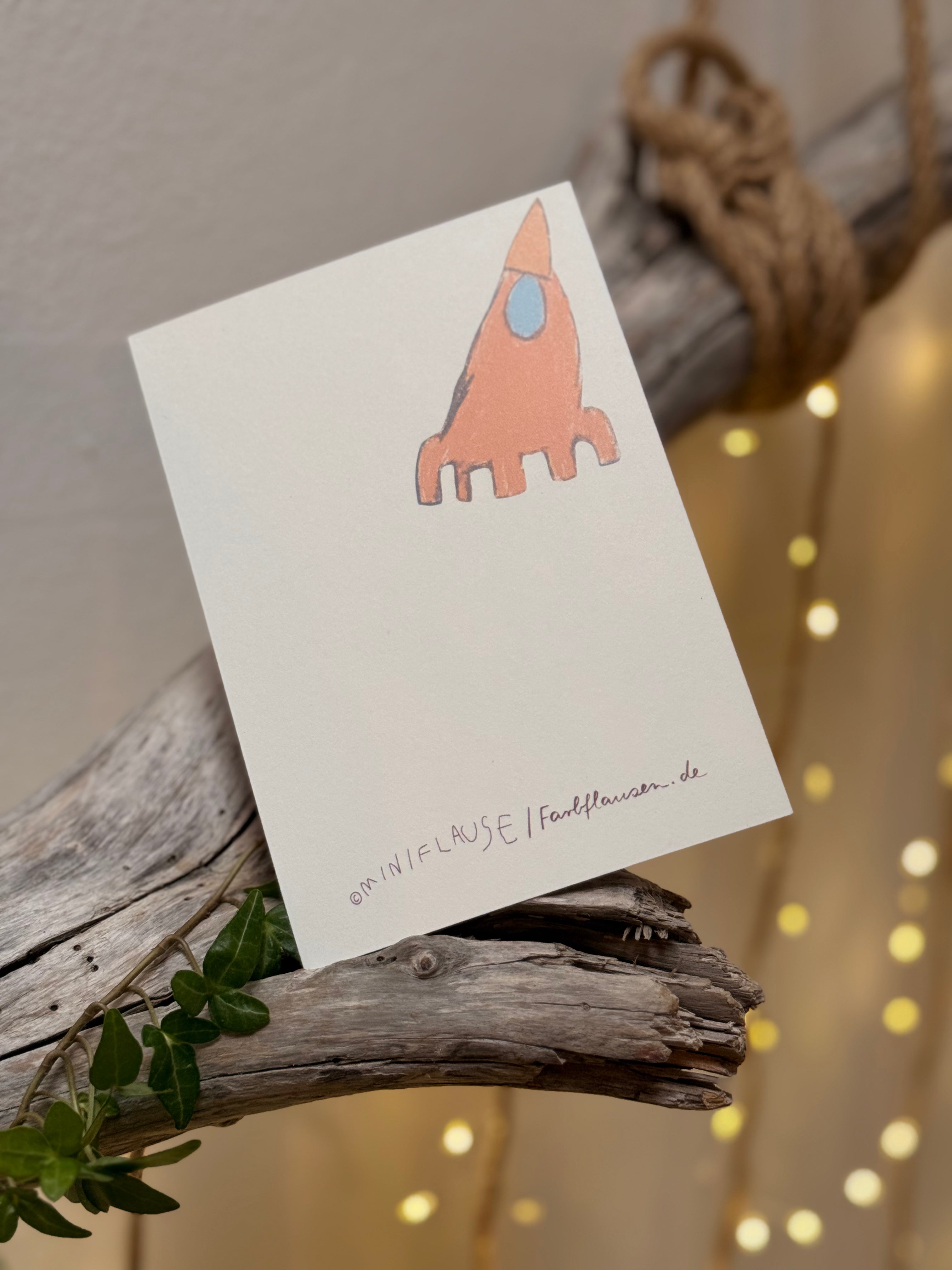 Postkarte „Raketenflug by Miniflause" | „Da ist sogar der Mond.“