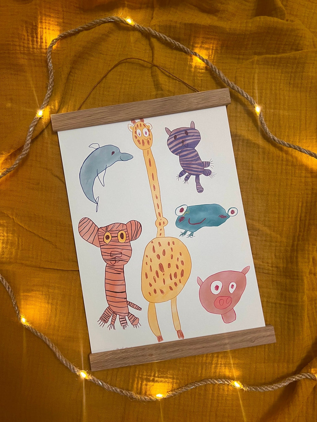 Kunstdruck "Minitiere by Miniflause" | Ein Kunstdruck mit 6 kunterbunten freundlichen Tieren