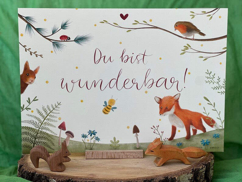 Kunstdruck "Du bist wunderbar!" | Hochwertiger A4 Druck | Wald, Wiese, Tiere, Fuchs, Eichhörnchen, Deko Kinderzimmer, Geschenk, Poster, Mädchen, Junge