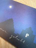Postkarte Trauerkarte / Erinnerungskarte „Für immer geliebt“. Beileid, Tod, Sternenkind, Fehlgeburt, Stern, Trost, Liebe