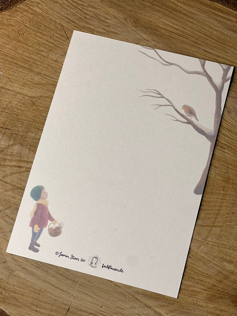Postkarte "Winterwald" Illustration Reh Mond Schnee Kind Weihnachtskarte Advent Jahreszeitentisch Deko Tiere