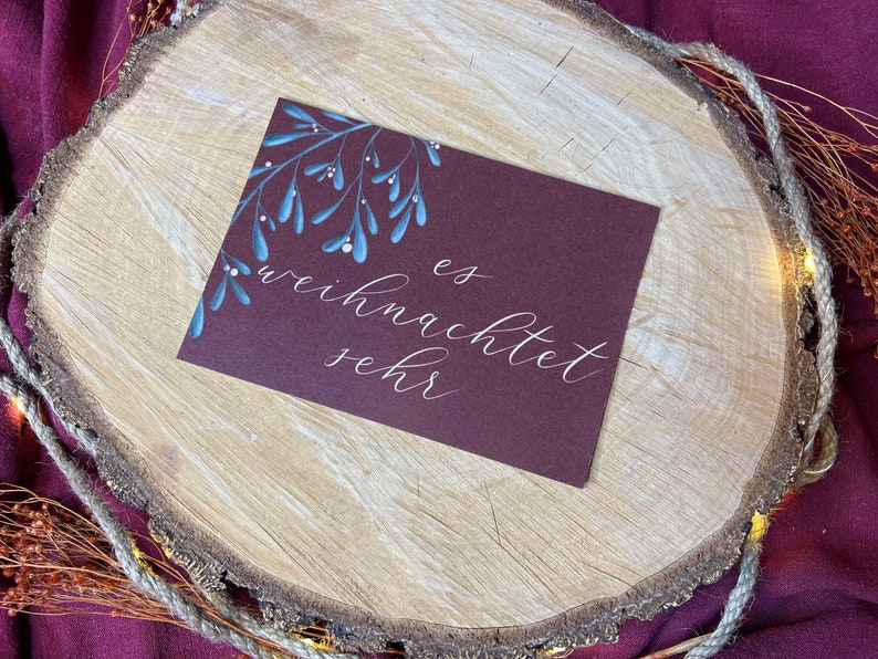 Postkarte „Es weihnachtet sehr“ | Weihnachtskarte Advent Dekoration Geschenk Mistelzweig Handlettering Weihnachten Christmas Kranz