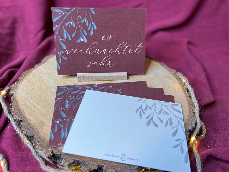 Set aus 5 Weihnachtskarten „es weihnachtet sehr“ | Mistelzweig Handlettering Postkarte Illustration Advent Geschenk Weihnachten Dekoration