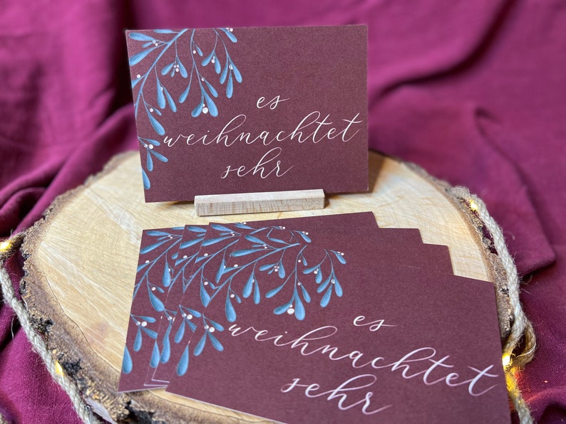 Set aus 5 Weihnachtskarten „es weihnachtet sehr“ | Mistelzweig Handlettering Postkarte Illustration Advent Geschenk Weihnachten Dekoration