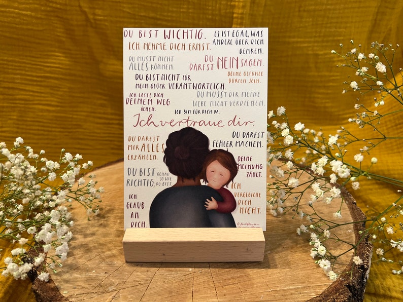 Postkarte "Botschaften für Kinder" | eine Postkarte mit 17 liebevollen Sätzen und einer warmen Illustration. Für alle, die mit Kindern zu tun haben.