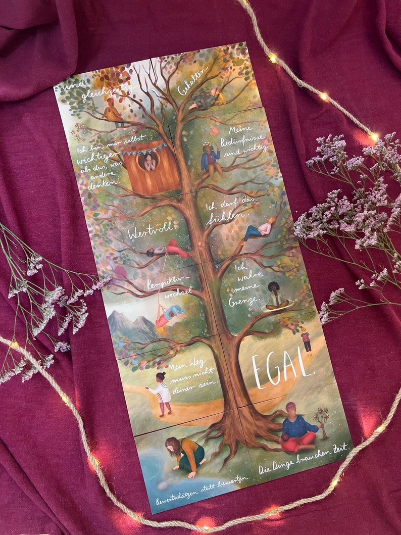 Postkarte „Ich wahre meine Grenze.“ | Baumbotschaften 8: Ein liebevoll illustriertes Affirmationsmotiv übers Neinsagen.