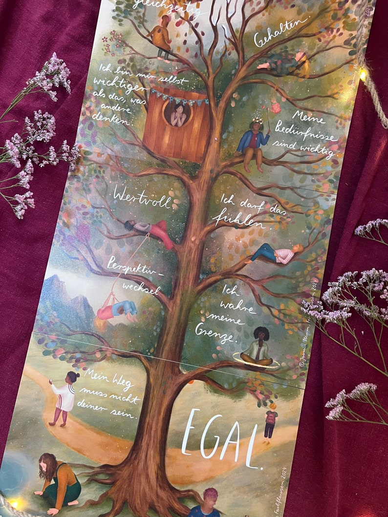 Kunstdrucke  "Baumbotschaften" | Ein liebevolles 3-teiliges Affirmationsmotiv mit warmen Farben, vielen Details und stärkenden Gedanken.