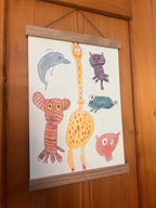 Kunstdruck "Minitiere by Miniflause" | Ein Kunstdruck mit 6 kunterbunten freundlichen Tieren