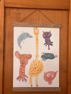 Kunstdruck "Minitiere by Miniflause" | Ein Kunstdruck mit 6 kunterbunten freundlichen Tieren