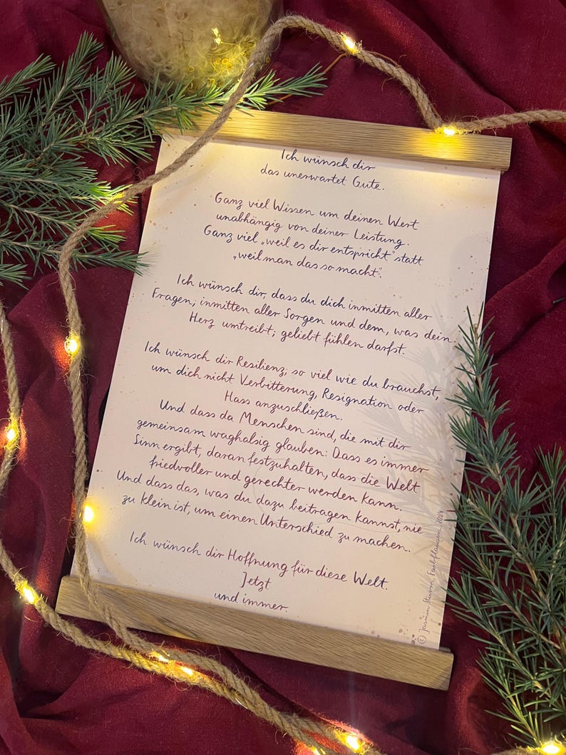 Kunstdruck „Ich wünsch dir Hoffnung für diese Welt“ | Ein Kunstdruck mit wunderschönen Wünschen zum Weihnachtsfest und für alle anderen Tage.