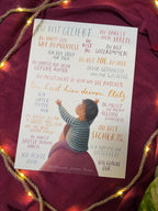 Kunstdruck „Botschaften für Kinder 2“| Ein Motiv mit 19 liebevollen Sätzen und einer warmen Illustration.