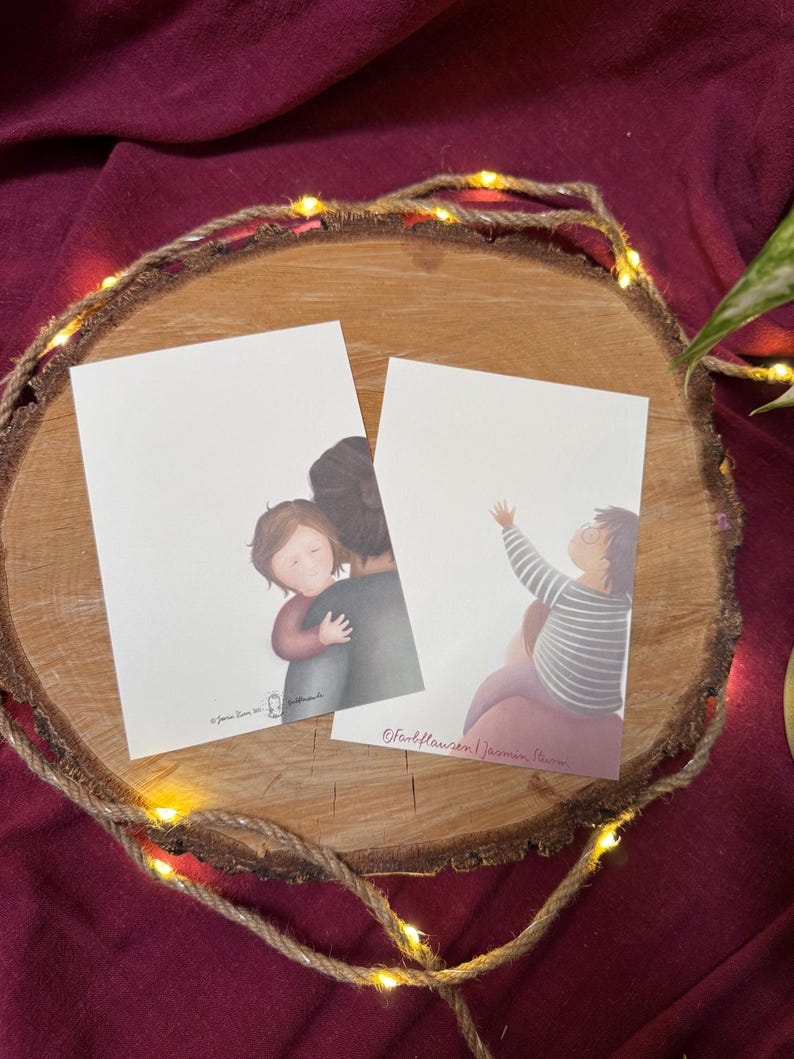 Postkartenset „Botschaften für Kinder 1+2“ |Zwei Postkarten mit 36 liebevollen Sätzen und warmen Illustrationen.