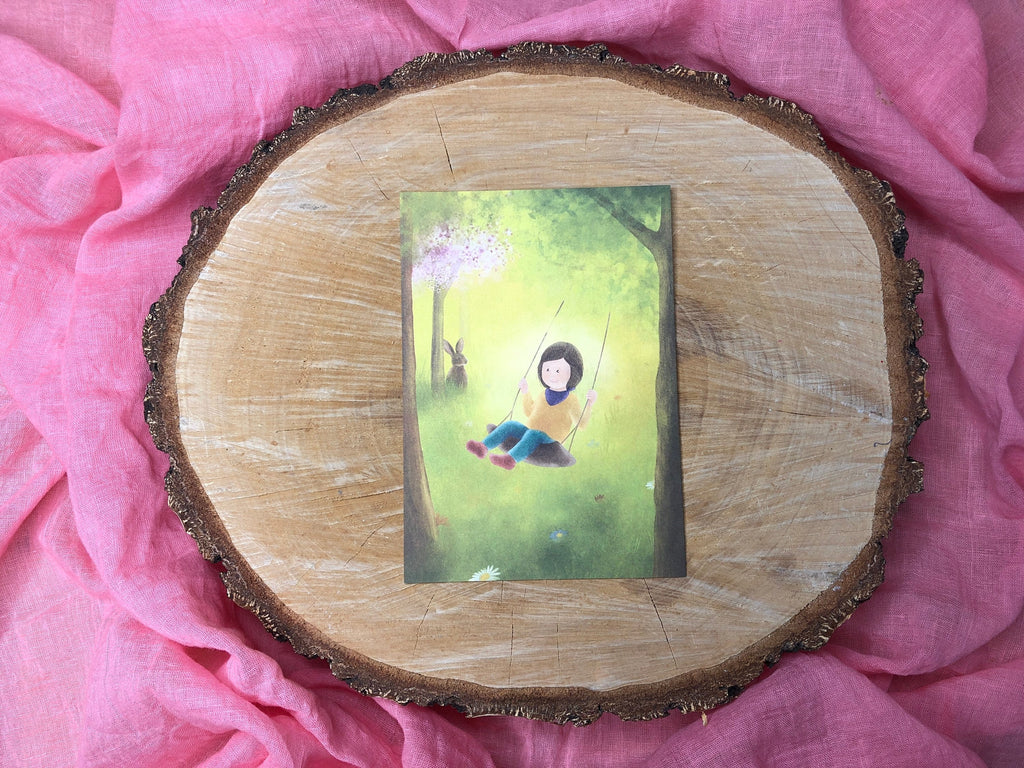 Postkarte „Frühlingswiese“ | Natur Kinderzimmer Ostern März April Mai Jahreszeiten Baum Geschenk Dekoration