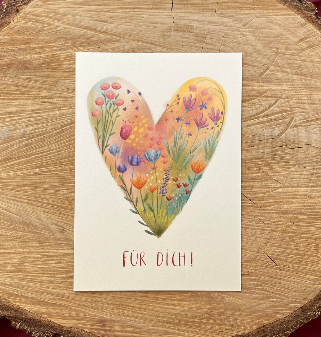 Postkarte „Für dich“ | Herz aus Wildblumen, Illustration. Aquarell, Geschenk, Grußkarte, Glückwünsche, Geburtstag, Freundschaft, Blumenherz