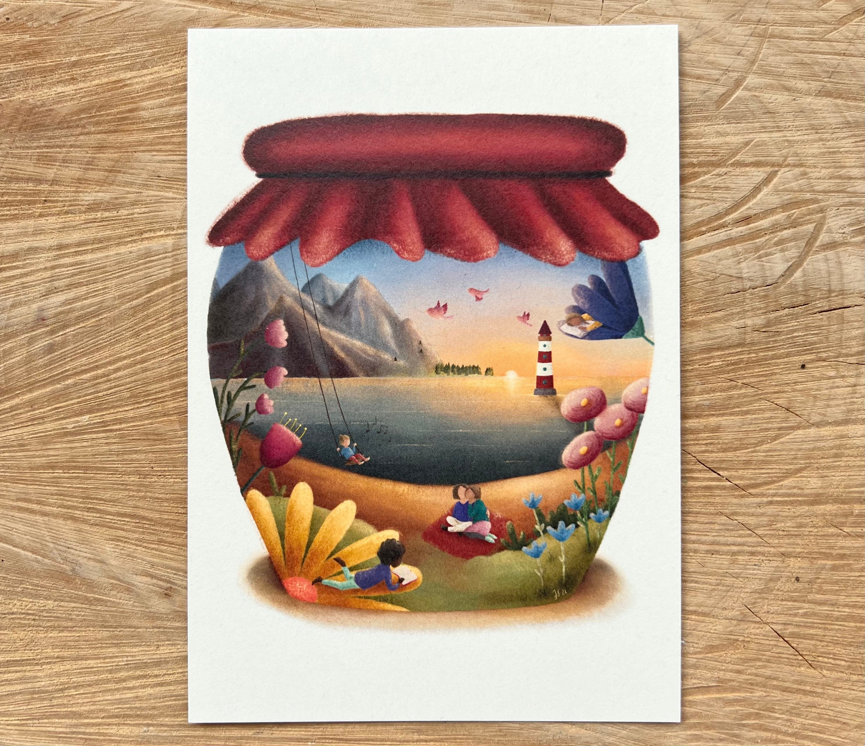 Postkarte „Marmeladenglasmomente“ | dein persönlicher Ruheort. Eine Glücksinsel. Ermutigung, Natur, Meer, Freundschaft, Achtsamkeit, Liebe.