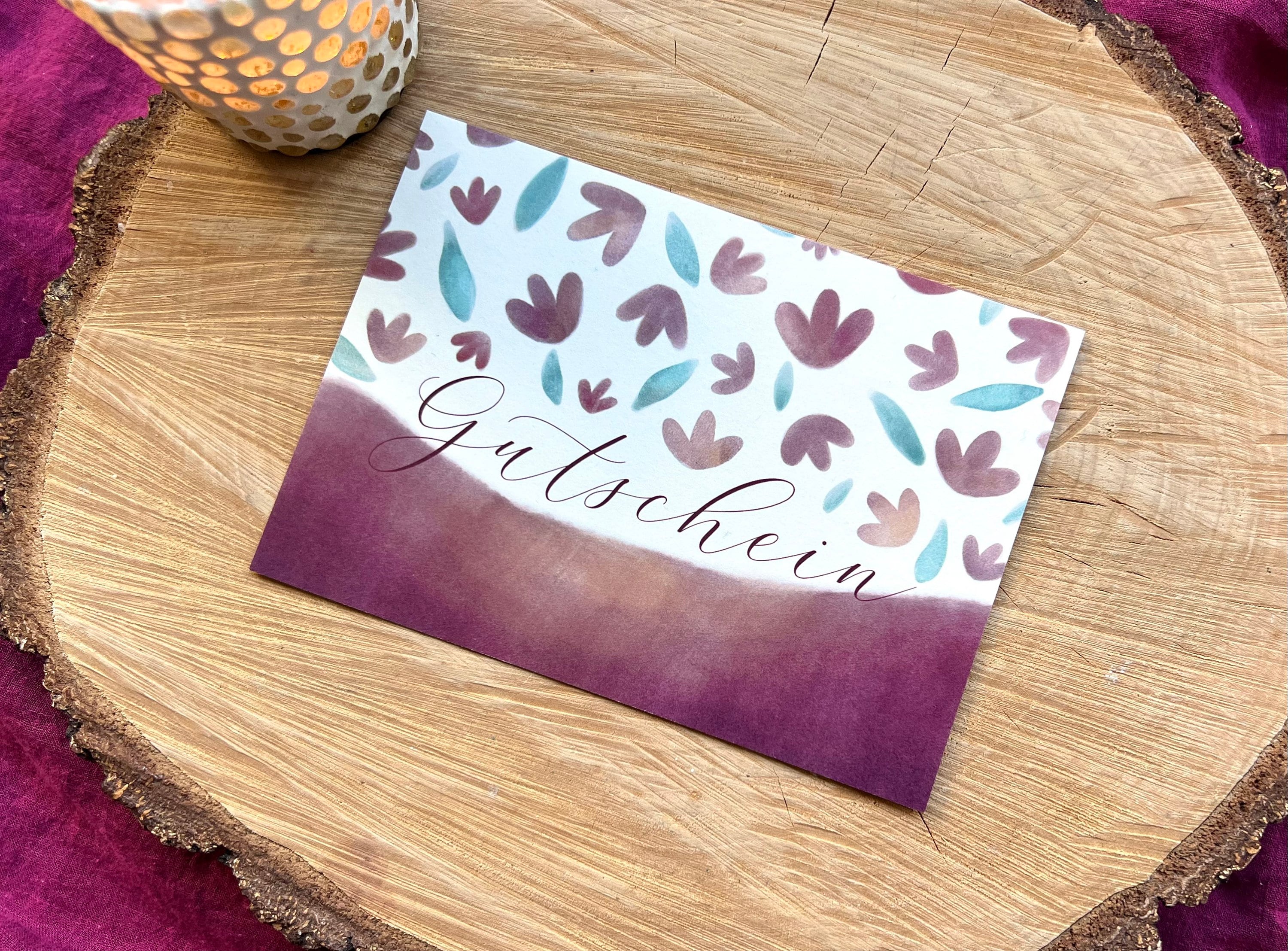 Postkarte "Gutschein" | Florale Karte für deine Gutscheine. Vorder- & Rückseite liebevoll illustriert mit Platz für deine Worte. Für Geburtstag und co!