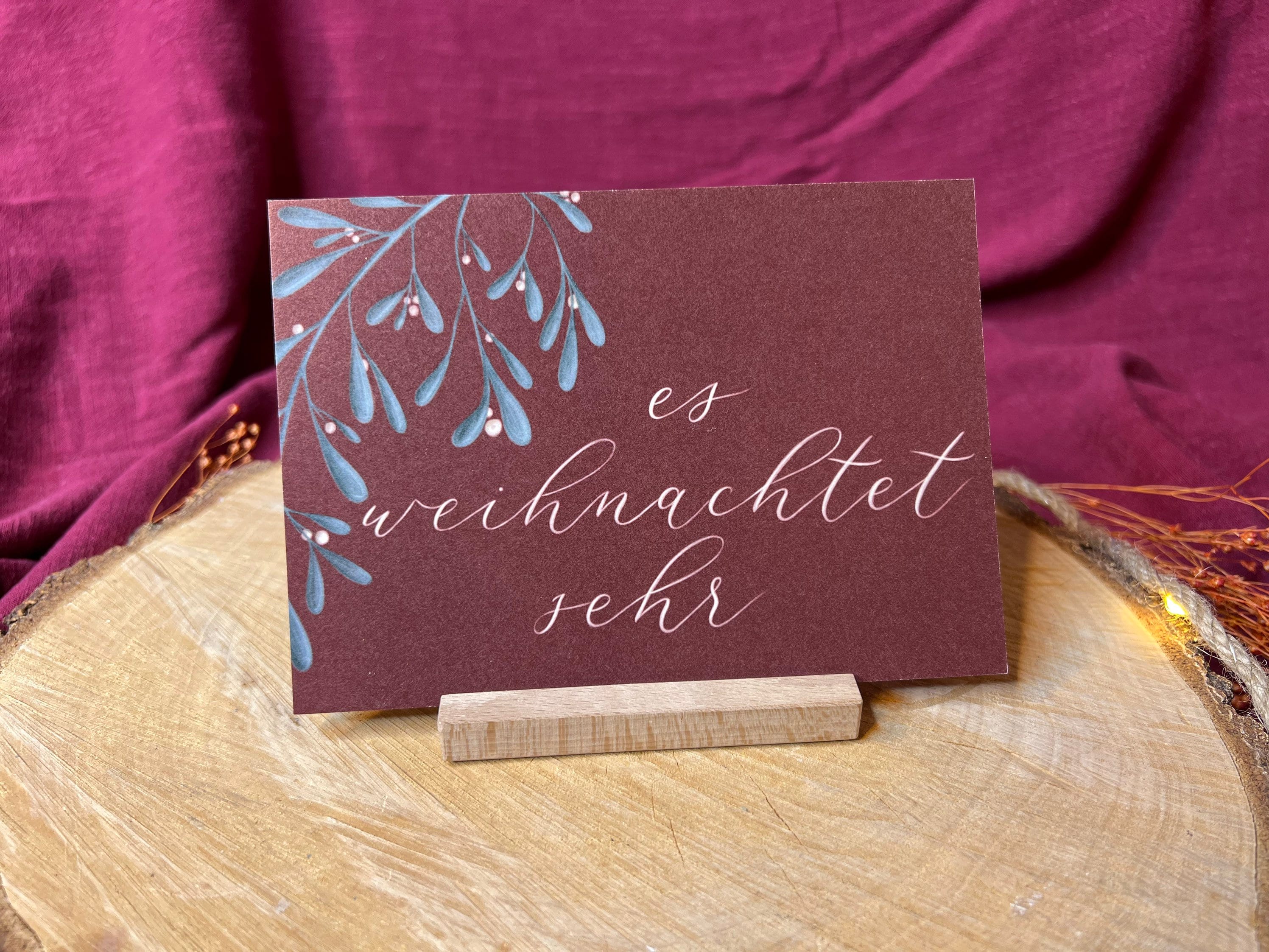 Postkarte „Es weihnachtet sehr“ | Weihnachtskarte Advent Dekoration Geschenk Mistelzweig Handlettering Weihnachten Christmas Kranz