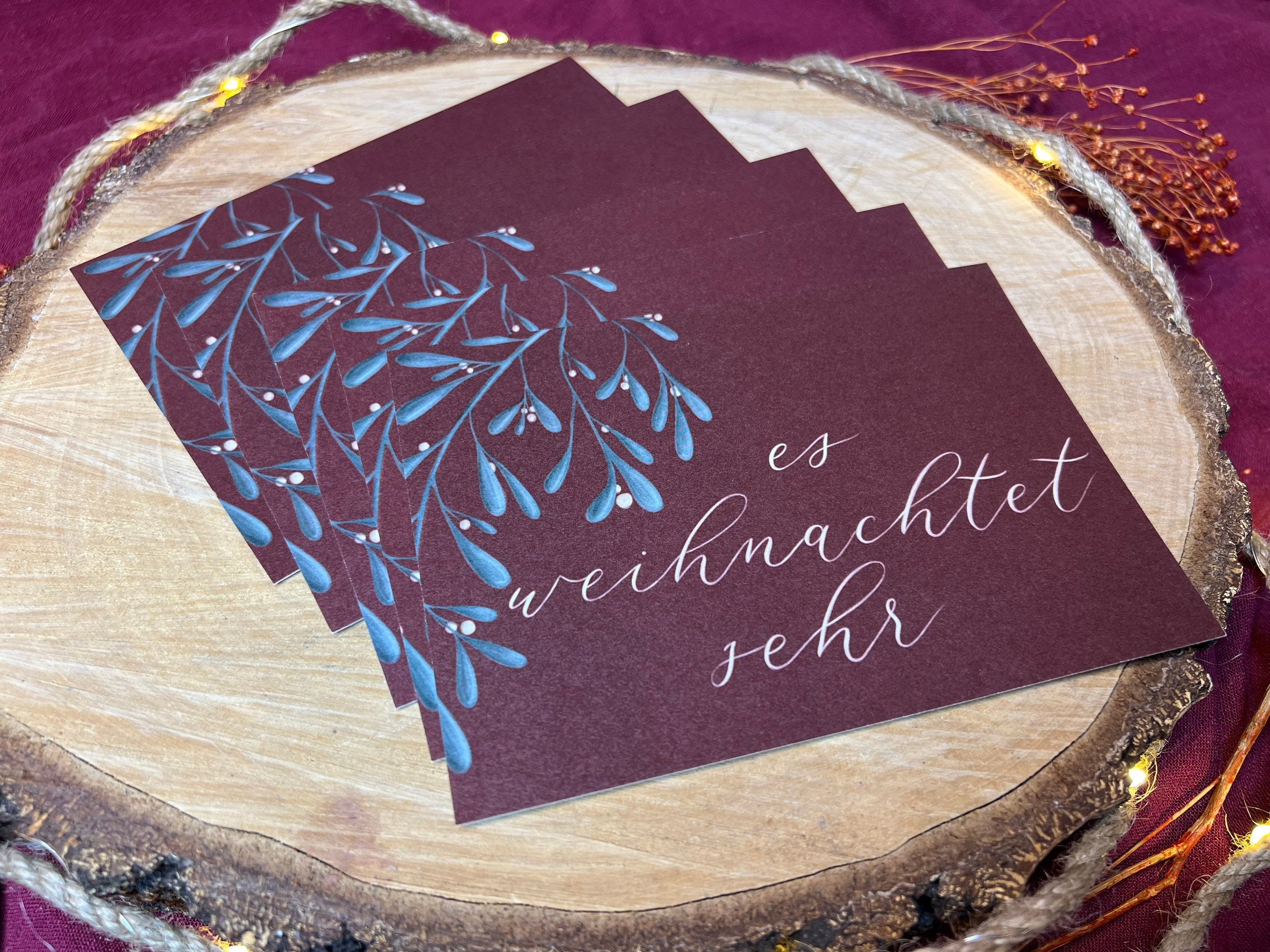 Set aus 5 Weihnachtskarten „es weihnachtet sehr“ | Mistelzweig Handlettering Postkarte Illustration Advent Geschenk Weihnachten Dekoration