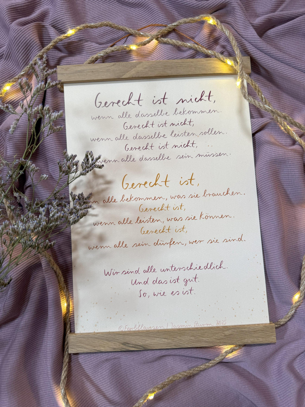 Kunstdruck „Was gerecht ist“ | Ein Handlettering über Bedürfnisse, Leistung, Identität und Unterschiedlichkeit